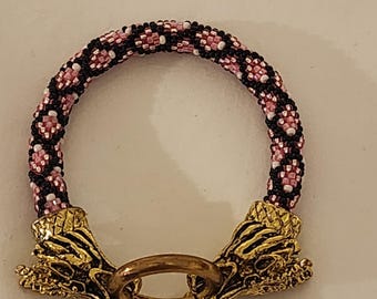 Hand-Beaded Crochet Dragon Scale Bracelet with Dragon Head Clasp