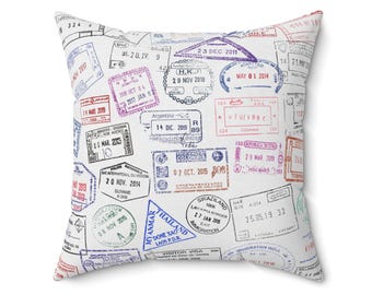 Travel Passport Stamps Pillow, Global Adventure Throw Pillow