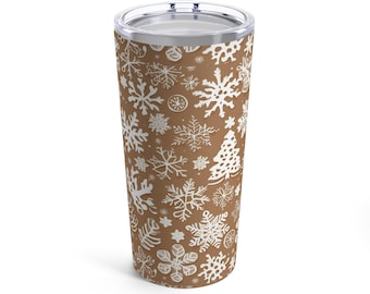 Vaso térmico de invierno con diseño de copo de nieve, árbol de Navidad y corazón, 591 ml (20 oz).