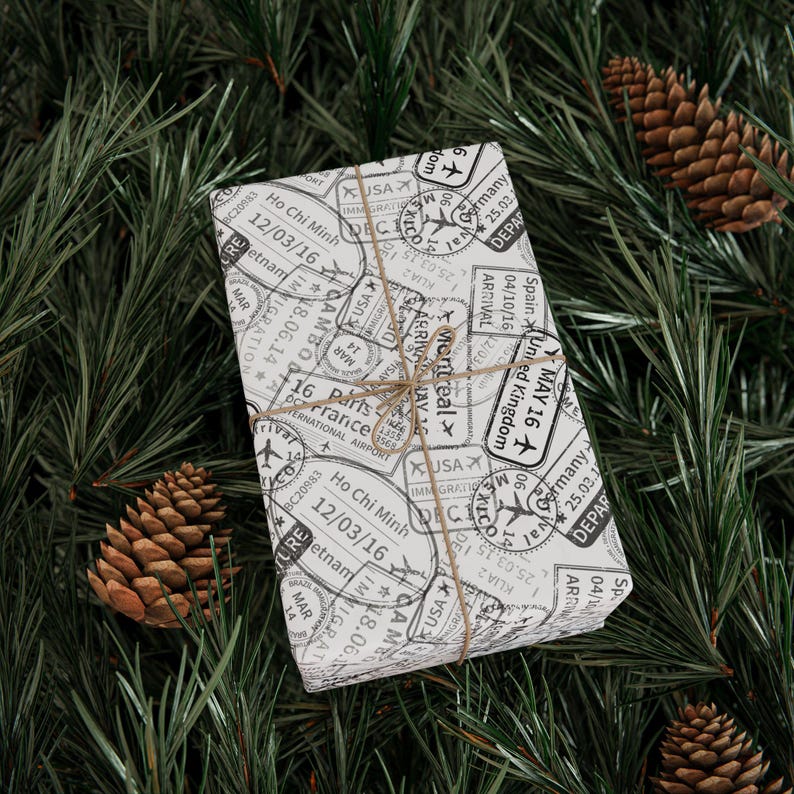 Wrapped Stamp Passport Stamp Gift Wrap – Vintage Travel Pattern, Recyclable Paper - Etsy