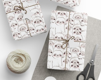 Sloth Gift Wrap Roll - Cute Recyclable Wrapping Paper, 95gsm Satin Finish, Eco-Friendly, 2 Sizes, Adorable Sloth Design for All Occasions