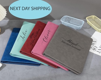 Personalized Company Logo Portfolio, Custom Engraved Company Portfolio, Custom Portfolio with Zipper Leather Portfolio, Unique Portfolio