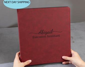 Personalized Leather 3 Ring Binder Portfolio, Custom Leather 8 x 11 Binder, Leather Ring Binder Office Gift For Employees,Boss Gift,Dad Gift