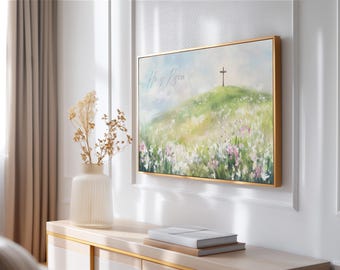 He is Risen Floral Art: Easter TV Art, Christian Printable (Digital Download)