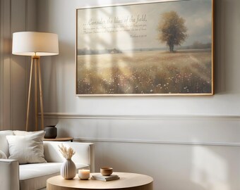 Flower Painting, Frame TV ART, Consider the Lilies, Floral Bible Frame Tv, Flowers Frame Tv, Wildflowers Lillies Nature, Vintage, Farmhouse