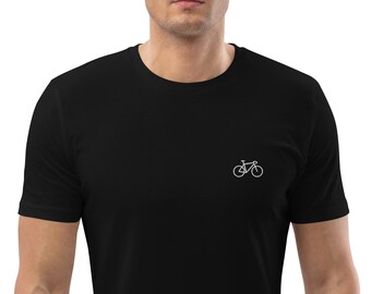 Unisex organic cotton T-shirt for road cyclists - sustainable and stylish with white logo embroidery. Perfect for everyday wear!