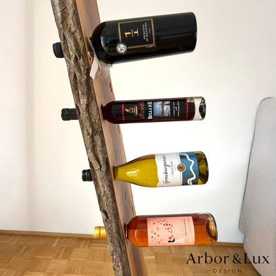 Einzigartiges Weinregal Holz Walnuss I Weinflaschenhalter frei stehend I Weinregal schmal I Weinregal natur I Flaschenregal Holz