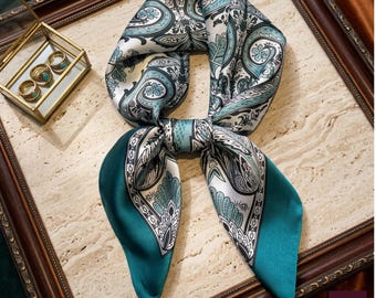 Bufanda de seda con estampado paisley, elegante diadema tipo bandana, accesorio para el cuello.