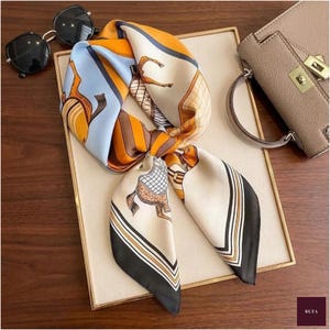 Luxury Silk Square Scarf, Satin Shawl Wrap, Elegant Neckerchief Hair Scarf (70x70cm)