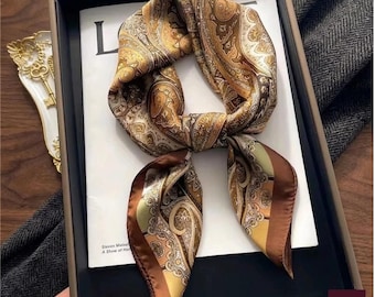 Fascia per capelli in seta con motivo paisley, elegante bandana, foulard da donna.