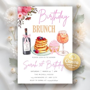 Brunch Birthday Invitation, Birthday Brunch Invite, Floral Brunch Invitations, Birthday Brunch Digital Download, Editable Canva Template