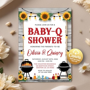 BBQ Baby Shower Invitation, Backyard Baby Shower Invite, Baby-q Baby Shower, BBQ Baby Shower, Gender Neutral Printable Invite Editable Canva