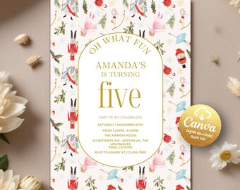 Girl Nutcracker Birthday Invitation, Sugar Plum Fairy Invite, Land of Sweets Party Invite, Christmas Birthday Invite,Editable Canva Template