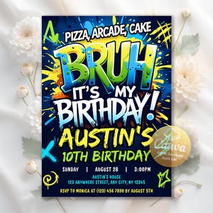 Bruh It&#39;s My Birthday Invitation, EDITABLE Bruh Birthday Invitation, Teenager Birthday, Teen Boy Party Invitation, Editable Canva Template