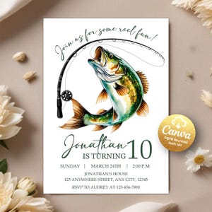 Fishing Birthday Invitation Template, Fishing Birthday Invite, Fish Bday invitation, Reel in the Fun, Boy Birthday, Editable Canva Template