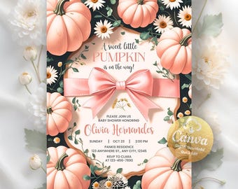 Pumpkin Baby Shower Invitation, A Little Pumpkin is on the Way Invite, Fall Baby Shower Invitation, Autumn Invite, Editable Canva Template