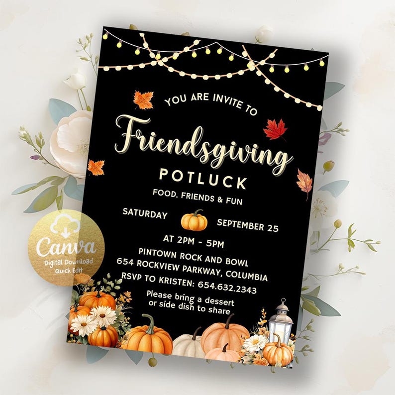 Friendsgiving Invitation, Flannel and Friends Invite, Fall Bonfire Invitation, Casual Thanksgiving, Fireside Fun
Editable Friendsgiving Dinner Invitation, Thanksgiving Party Invite, Friendsgiving Potluck Invite, Friendsgiving Invitation Instant Download
Thanksgiving Invite,Friendsgiving Invite,Potluck Invite,Editable Invitation,Canva Template,Birthday Invitation,Party Invitation,Fall Thanksgiving,Fall Friendsgiving,Fall Invitation,Fall Potluck Invite,Friendsgiving party,Thanksgiving dinner
