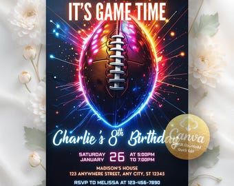 Football Birthday Invitation, Football Party Invitation, Football Game Celebration Invite, Sports Themed Invites, Editable Canva Template
