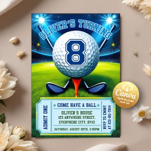 Golf Birthday Invitation, Let&#39;s Par Tee, Golf Birthday Invite, Golf Party, Golf Invitation, Sports Birthday Party, Editable Canva Template