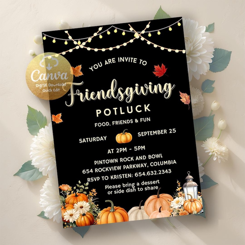 Friendsgiving Invitation, Flannel and Friends Invite, Fall Bonfire Invitation, Casual Thanksgiving, Fireside Fun
Editable Friendsgiving Dinner Invitation, Thanksgiving Party Invite, Friendsgiving Potluck Invite, Friendsgiving Invitation Instant Download
Thanksgiving Invite,Friendsgiving Invite,Potluck Invite,Editable Invitation,Canva Template,Birthday Invitation,Party Invitation,Fall Thanksgiving,Fall Friendsgiving,Fall Invitation,Fall Potluck Invite,Friendsgiving party,Thanksgiving dinner