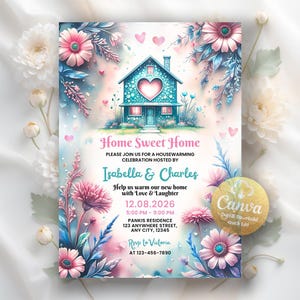 Home Sweet Home Invitation, Housewarming Party Invitation, House Warming Invitation Printable Digital Download, Editable Canva Template