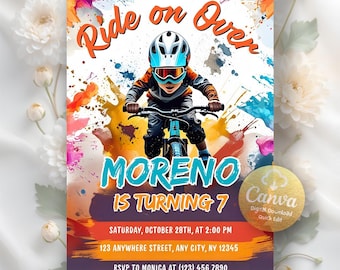 Editable Dirt Bike Birthday Invitation, Motocross Racing Invite, Dirt Bike Adventure Party Evite, Motorbike Invite, Editable Canva Template
