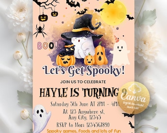 Halloween Birthday Invitation, Halloween Party, Halloween Invitation, Spooky birthday Printable DIgital Invitation, Canva Editable Template