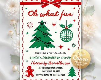 Oh was für Spaß Weihnachtsfeiereinladung, handgezeichnete Feiertags-Weihnachtsfeier einladen, digitaler Download, bearbeitbare Canva-Vorlage