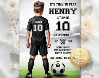 Soccer Birthday Invitation, Boys Sports Party Digital Invite, Football Party Evite, Soccer Invitation, Sports Theme, Editable Canva Template