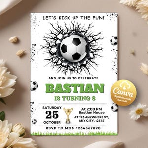Editable Soccer Birthday Invitation, Soccer Party Invitation, Football Flyer, Kickoff Celebration Soccer Party, Editable Canva Template