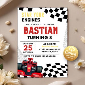 Editable Race Car Birthday Invitation, Sport Race Car Invite, Boys Invitation, Car Birthday Invitation, Racing Car, Editable Canva Template