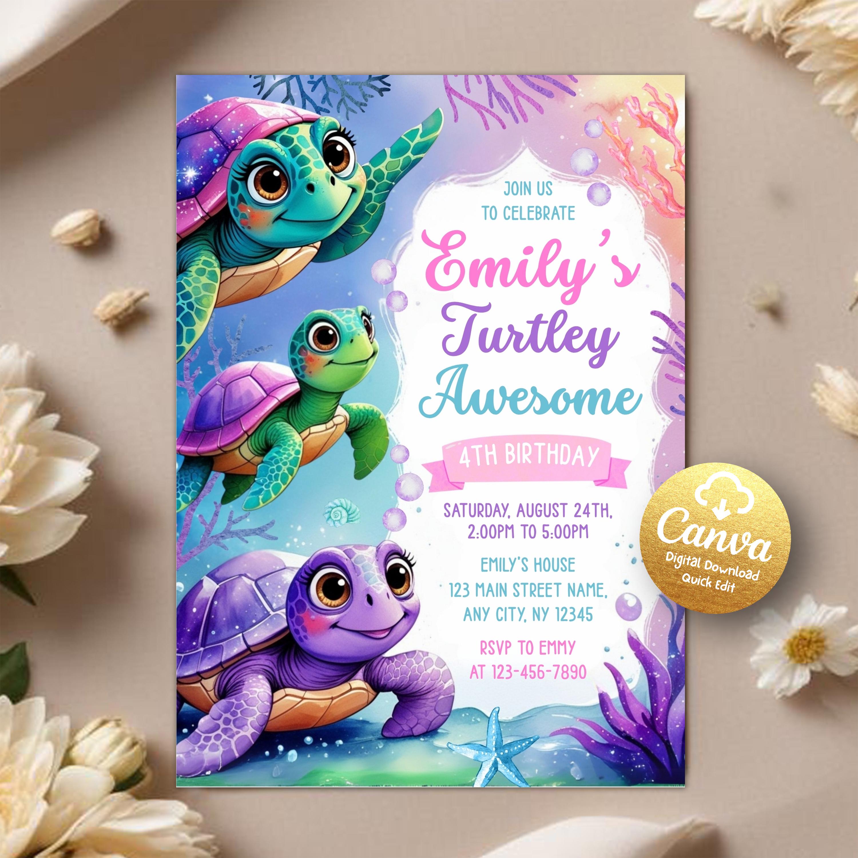 Sea Turtle Birthday Invitation, Under the Sea Birthday Invitation, Turtley Awesome Birthday Instant Download Printable Invite Canva Template
