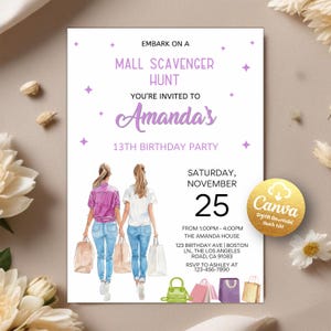 Mall Scavenger Hunt Invitation Template, Mall Party Invitation, Teen Birthday Scavenger Hunt Invite, Fashion Invite, Editable Canva Template
