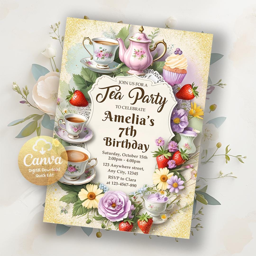 Editable Tea Party Birthday Invitation, Par-tea Invites, Girl Par-tea ...