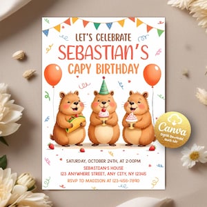 Capybara invitation, Capybara Birthday Invite, Capy Birthday, Kawaii Capybara, Capybara Party Invite, Capybara Cute, Editable Canva Template