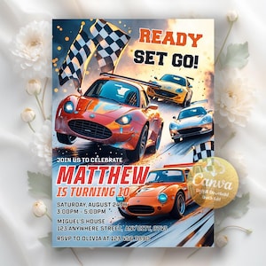 Race Car Birthday Invitation, Race cars Party, Racing Party, Sport Race Car Invite, Boys Invitation, Car Birthday, Editable Canva Template