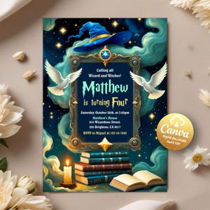 Wizard Birthday Invitation, Magical Birthday Party Invite, Magic School Wizardry Birthday Party, Instant Download Editable Canva Template