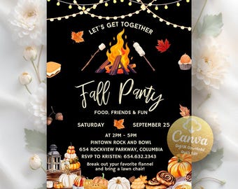 Fall Harvest Festival Invitation, Fall Party Invite, Pumpkin Invite, Autumn Party Invite, Friend Fall Block Party, Editable Canva Template