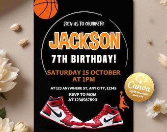 Basketball Birthday Invitation, Sports Invitation, Basketball Invite, Boys Girls Basketball Invitation, Sports Party,Editable Canva Template