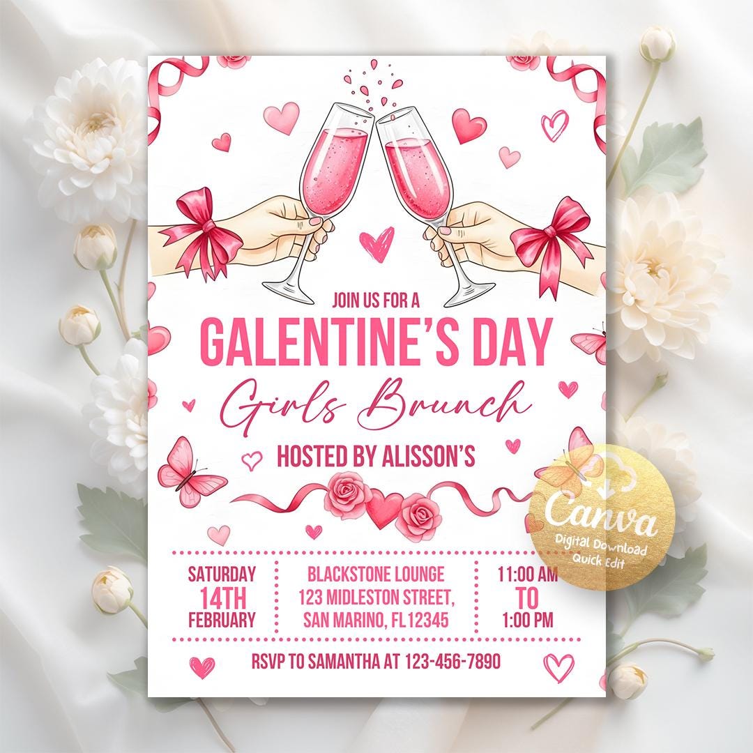Galentines Girls Night Party Invitation, Valentines Day Brunch Party ...