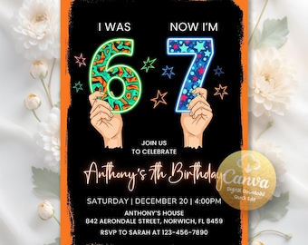 Six Seven Birthday Invitation, I was 6 now I'm 7 Party Invite, Digital Download, Editable Canva Template