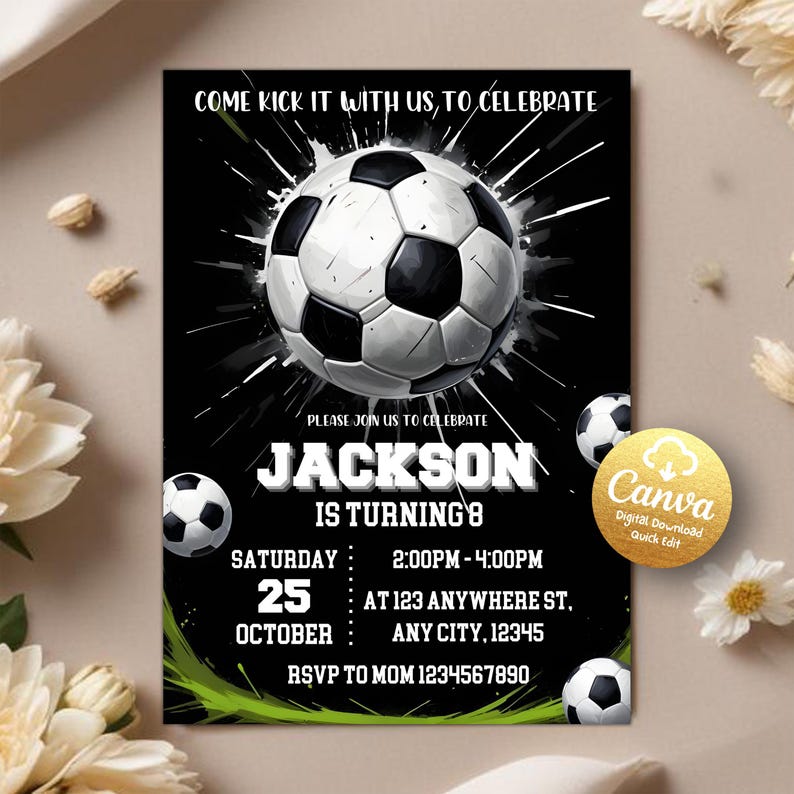 Soccer Invitation, Soccer Birthday Invitation, Soccer Party