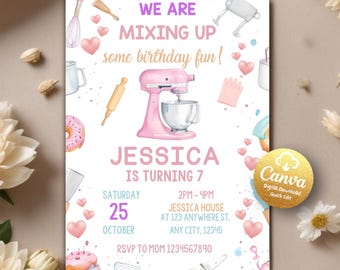 Invito di compleanno di cucina modificabile, invito per festa di cucina, invito di compleanno di cucina, invito di cucina, festa di cucina, modello Canva modificabile
