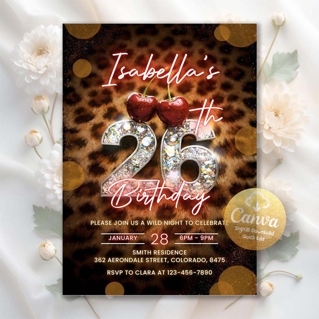 Cheetah Print 26th Birthday Invitation Leopard Cherry Cheetah Party Il Fullxfull.7572860630 70ng 