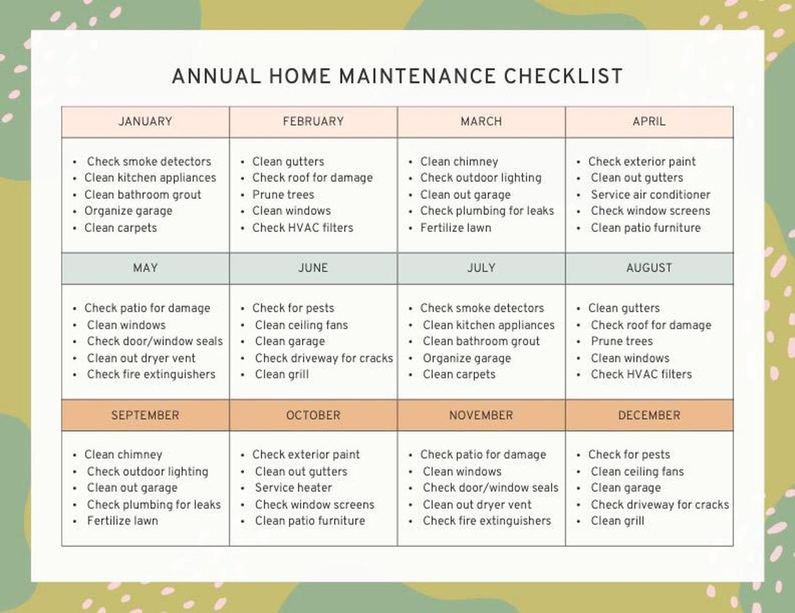 Annual Home Maintenance Checklist And Calendar Etsy annual-home-maintenance-checklist-prolong-hm