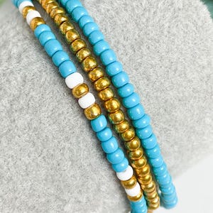 Turquoise & Gold Seed Bead Bracelet Set: Boho Stacking Jewelry