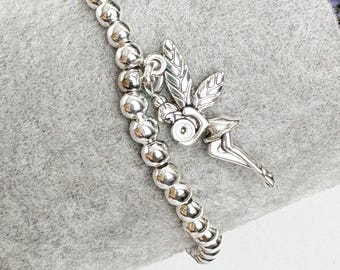 Fairy Charm Bracelet: Silver Beaded Elasticated Fairycore Jewelry