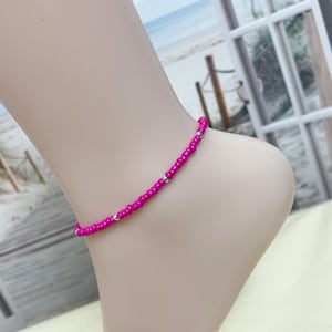 Beaded Anklet, elasticated boho ankle bracelet, minimalist pink anklet