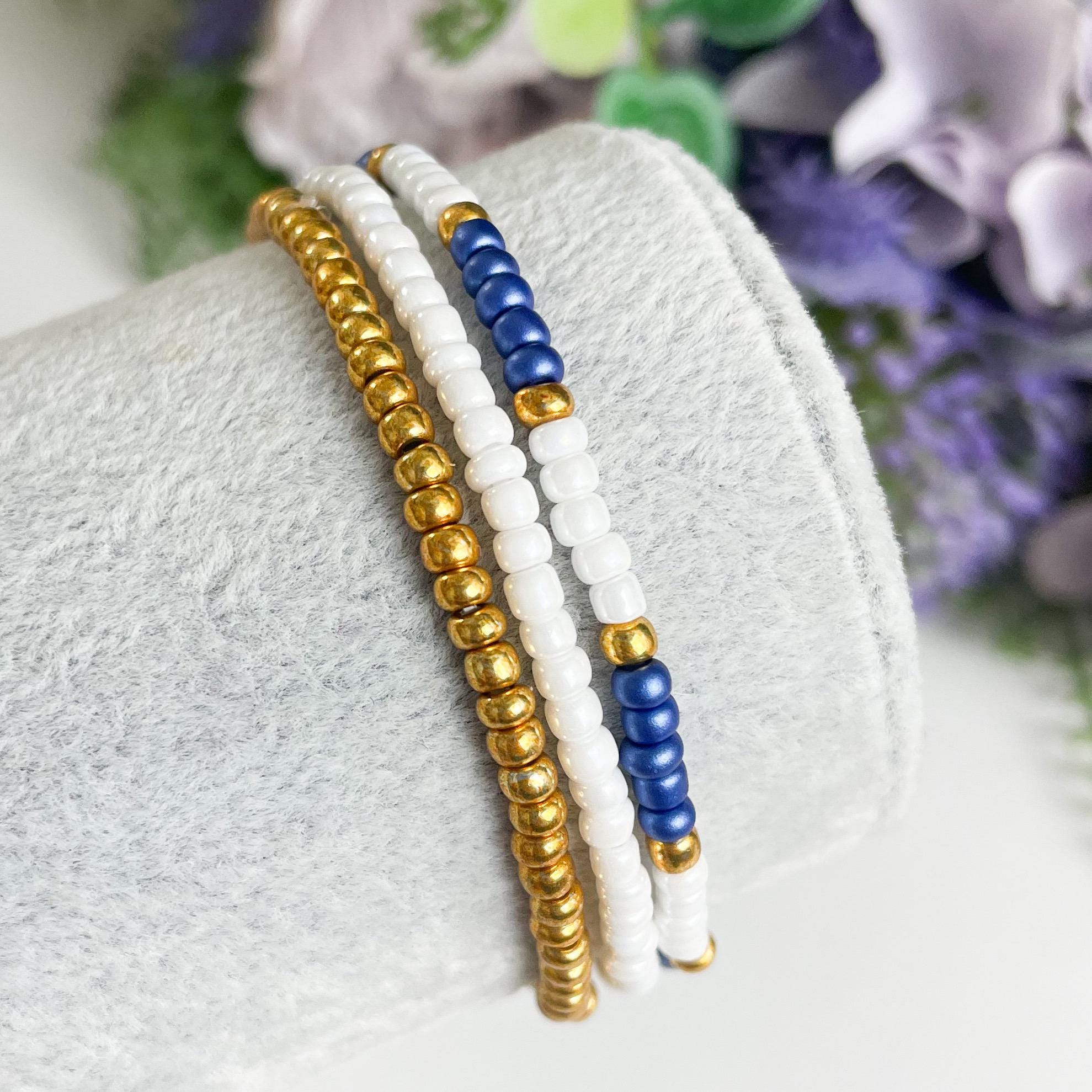 Monte Carlo Beaded Bracelet Watch NWT Blue White Faux Pearl Adjustable Boho Chic Chelsea – The Beaded Oyster Co main image 2