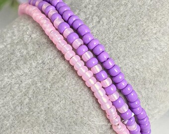 Pink & Purple Beaded Bracelet Set: Stackable Boho Jewelry